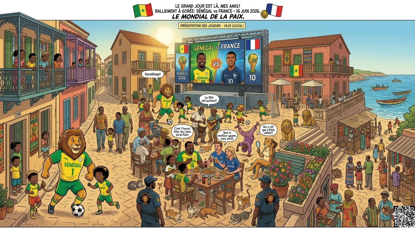 Planche 5, La place du quartier, vue panoramique, juste avant le coup d'envoi
